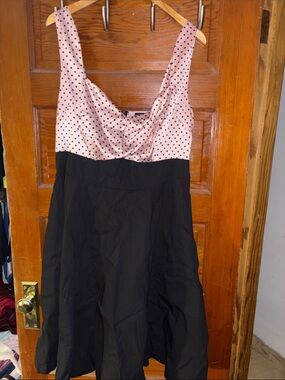 torrid Pink Polka Dot Bodice Black Fit-and-Flare Midi Dress